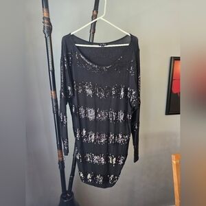 Josh Brody Black Sequin Striped Long Sleeve Top